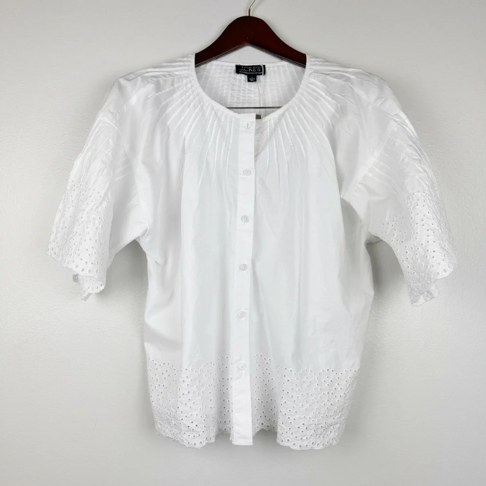 J. Crew Jolie Top Lightweight Eyelet Cotton Poplin White Size L NWT - Picture 3 of 8